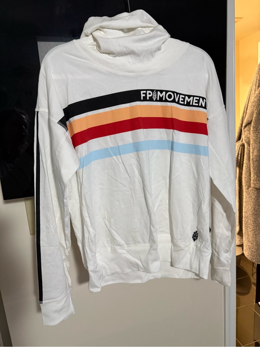 FP Movement by Free People White Pullover Hoodie with Black Stripe Sleeves